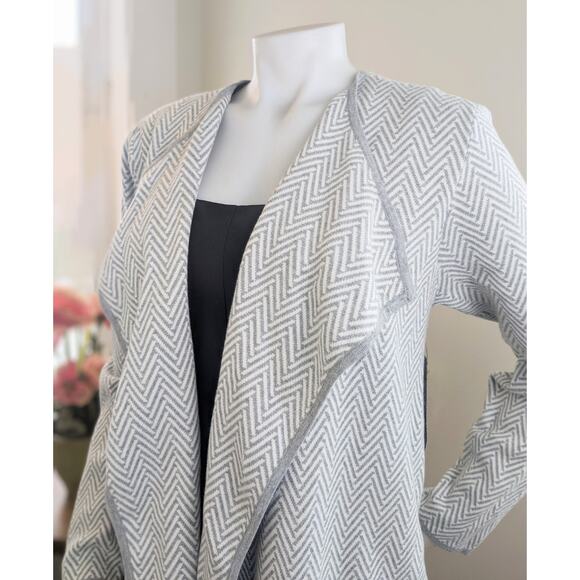 Vince Camuto Cardigan Sweater XL Gray Herringbone Open Front Cotton Draped NEW - Picture 4 of 12